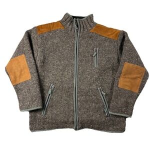 VTG Laundromat Wool Full Zip Cardigan Sweater Elbow Patches Brown Men M Heritage
